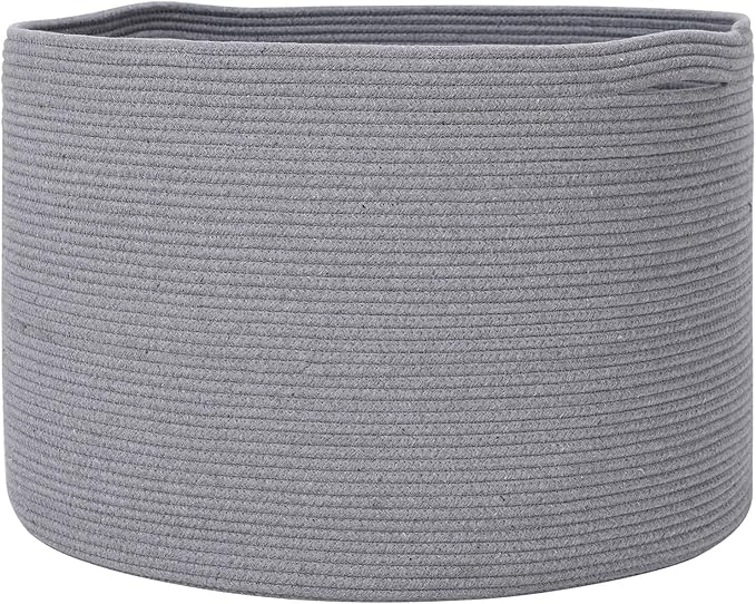 24" x 24" x 17" Max Size Large Cotton Rope Basket, Extra Large Storage Basket, Woven Laundry Hamper, Cloth Storage Bin, for Blankets Clothes Towels Pillows in Living Room, Full Grey