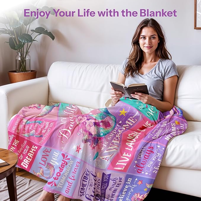 Little Mermaid Blanket, Mermaid Gifts for Girls, Birthday Gifts for Girls, Mermaid Blanket, Girl Birthday Gift Ideas Mermaid Birthday Decorations Blanket 50x60 in