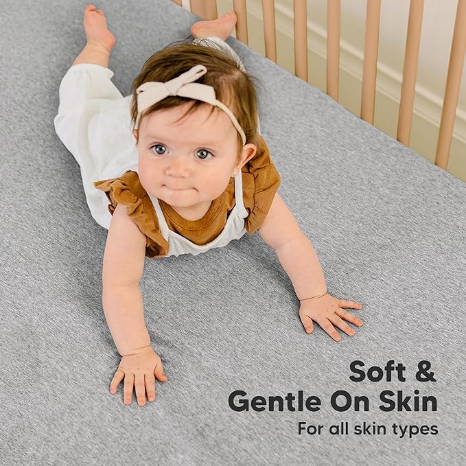 2-Pack Organic Crib Sheets for Boys, Girls - Jersey Fitted Crib Sheet, Baby Crib Sheets Neutral, Crib Mattress Sheet, Cotton Crib Sheets, Breathable Crib Sheet, Baby Mattress Sheets (Cloud)