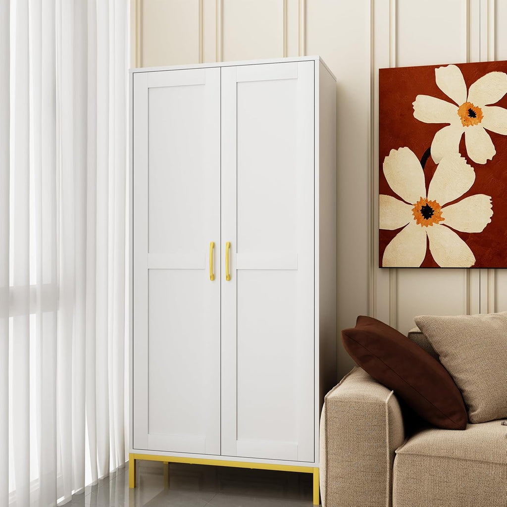 Tall Storage Cabinet, Kitchen Pantry Cabinet with 2 Doors & Adjustable Shelves for Laundry Room, Living Room, Entryway,Bathroom,White