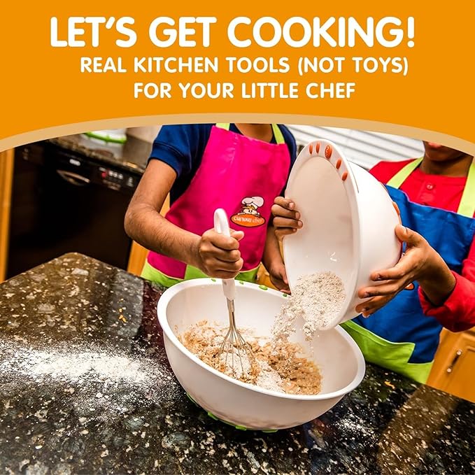 Curious Chef 3-Piece Baking Tool Set for Kids and Toddlers, Stainless Steel Whisk, Nylon Frosting Spreader and Cookie Turner, Real Kitchen Kit