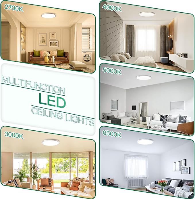 Brightever 9 Inch Flush Mount LED Ceiling Light Fixture, 5-in-1 CCT 2700K/3000K/4000K/5000K/6500K Selectable, 180W Equivalent, 2200LM Super Slim 18W LED Ceiling Lights for Living Room, Porch, 4 Packs