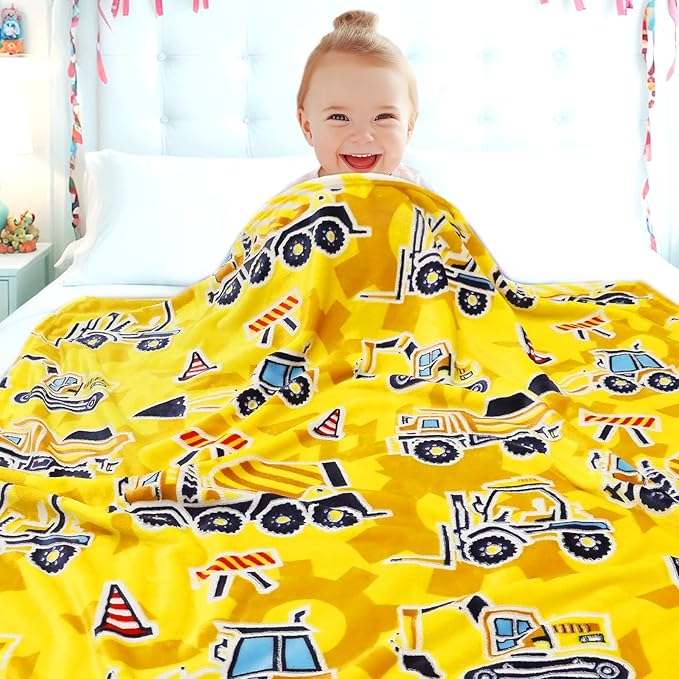Boys Blanket Glow in The Dark Truck Blanket for Kids Toddler Construction Excavator Gifts Toys Cute Kids Tractor Blanket Kids Gifts