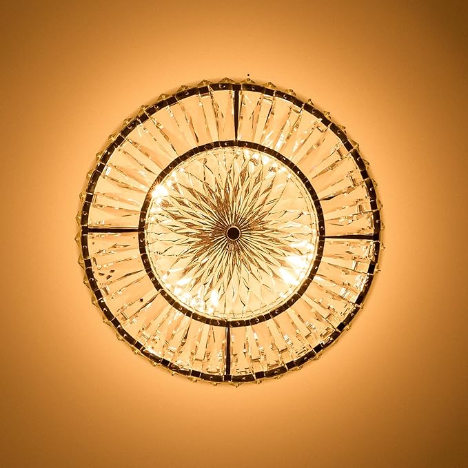 VONLUCE Crystal Light Fixture, Modern Semi Flush Mount Ceiling Light, 15" Round 4-Light Crystal Chandelier Hallway Lighting for Kitchen Bedroom Living Room Dining Room Entryway Closet, Gold