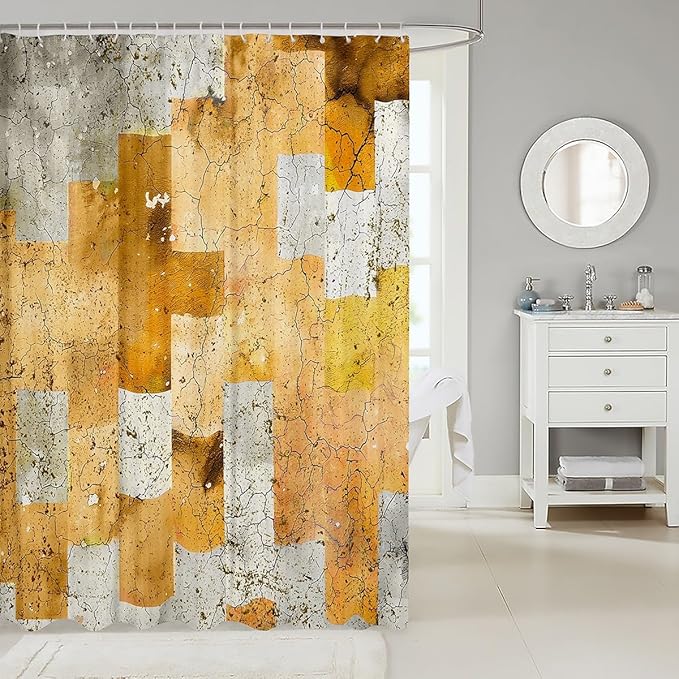 Feelyou Kids Geometric Orange Bathroom Shower Curtain Set Geometry Bath Curtain Boys Girls Stripe Line Shower Curtain Modern Art Teens Bathroom Accessories Room Decor 72"x78"