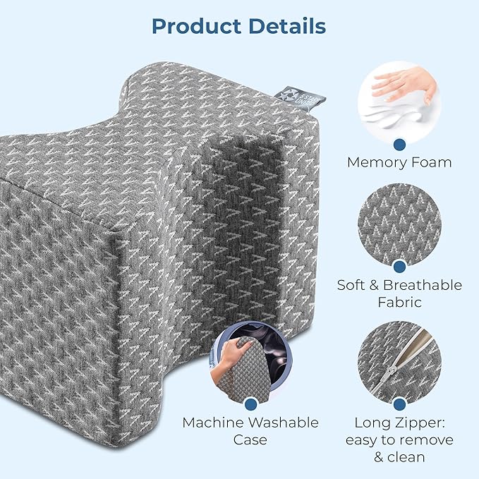 5 STARS UNITED Knee Pillow for Side Sleepers - Memory Foam Leg Pillow for Side Sleeping - Between Legs Pillow for Hip and Lower Back Pain - Sciatica Pain Relief