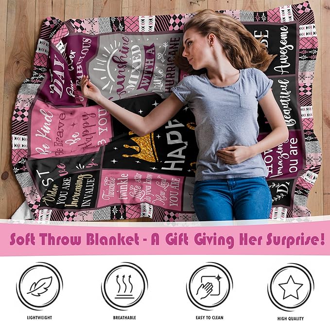 Birthday Gifts for Women/Girls/Her, Happy Birthday Decorations Blanket 50"X60", Gifts for Women Birthday Unique, Birthday Gifts for Mom/Daughter/Friend/Sisters, Women Birthday Gift Ideas