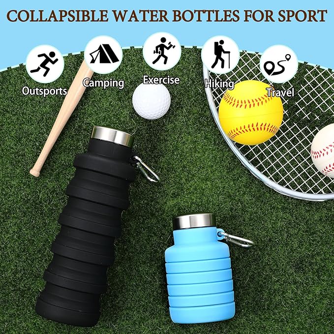 17oz Collapsible Water Bottles for Travel 500ml Reusable Foldable Silicone Water Bottle with Portable Buckle Silicone for Camping Hiking Sport