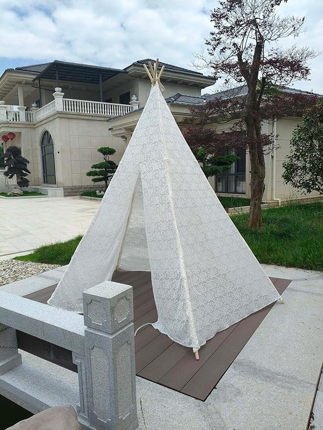 Miyaya 5-Sided Lace Huge Teepee, Indoor/Outdoor Party Central, 80" x 80" x 87" Indian Style Adult Tent,Princess Lace Party,Wedding Teepee, Beach Tent,Picnic Tent (White)