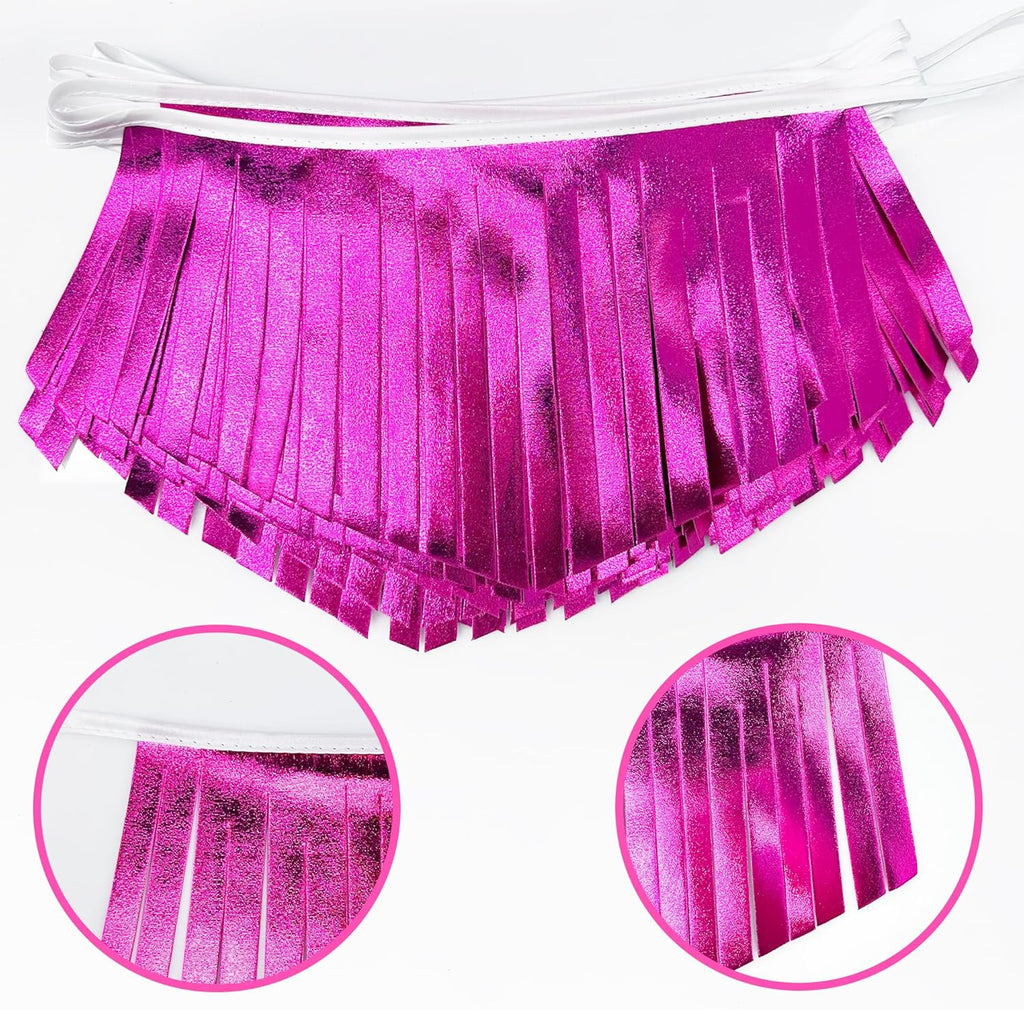 Hot pink Tassel Banner Double Sided Metallic Fabric Pennant Bunting Flag Garland for Birthday Bachelorette Anniversary Engagement Wedding Bridal Shower Graduation Pink Girl Party Decorations Supplies