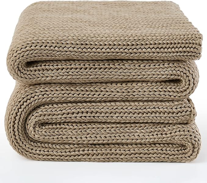 Knitted Weighted Blanket(Beige 50"x75" 20lbs),Home Décor Cooling Throw Blanket for Hot Sleepers,Hand Made Chunky Knit Heavy Blanket for Adults Use on Full Size Bed