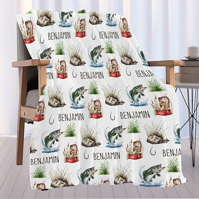 Custom Fishing Blankets and Throws,Fishing Gifts, Gifts for Fisherman,Custom Fish Blankets Fishing Gift for Man, Fish Hunter Gifts Throw Blanket, Fathers Day Fishing Gifts for Men,Family Size-90"x120"