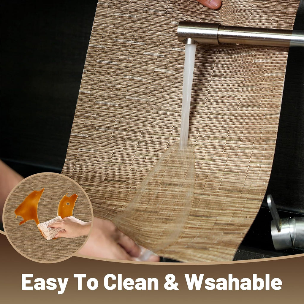 Placemats Set of 12，Non-Slip PVC Weave Table Mats Easy to Clean，Heat Resistant Place Mats for Kitchen Dining Table Decoration Indoor Outdoor，Light Brown