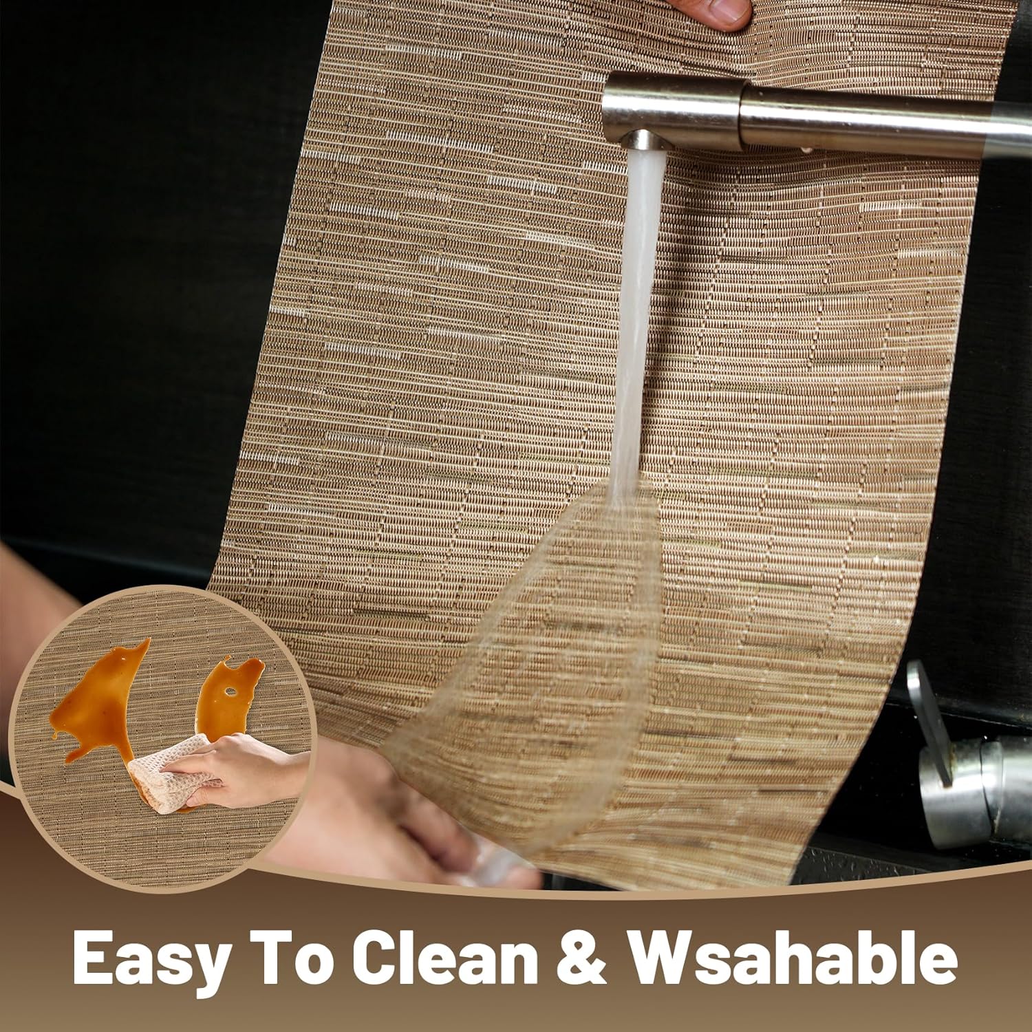 Placemats Set of 6，Non-Slip PVC Weave Table Mats Easy to Clean，Heat Resistant Place Mats for Kitchen Dining Table Decoration Indoor Outdoor，Light Brown