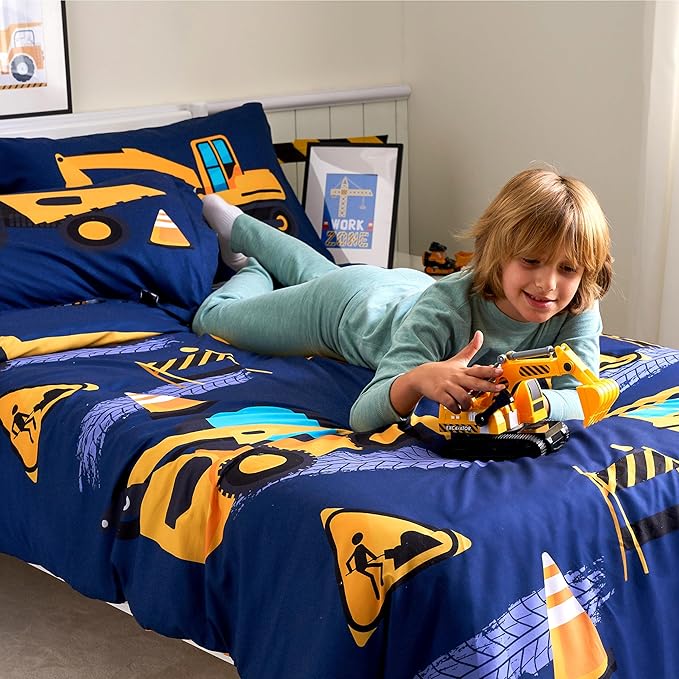 Joiedomi Kid Twin Comforter Set - 5 Piece Construction Vehicle Bedding Set for Boys/Girls - Super Soft Microfiber Bed in a Bag with Comforter, Sheets, Pillowcase & Sham