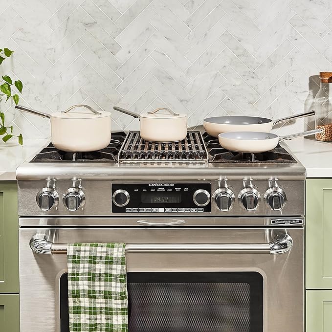 Caraway Mini Cookware Set - Non-Stick Ceramic Fry Pan (1.05 qt, 8") & Sauce Pan (1.75 qt) - Non Toxic, PTFE & PFOA Free - Oven Safe & Stovetop Agnostic (Gas, Electric & Induction) - Cream