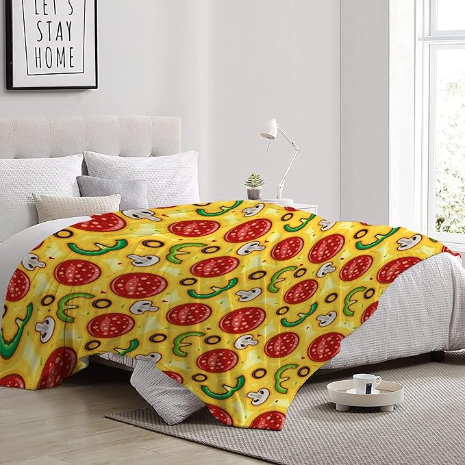 Funny Food Pizza Throw Blanket, Flannel Lightweight Plush Blanket Gift for Girl Boys,Quilt Ultra-soft Throw Fuzzy Blankets for bed Couch Sofa 50"x40" for Kids