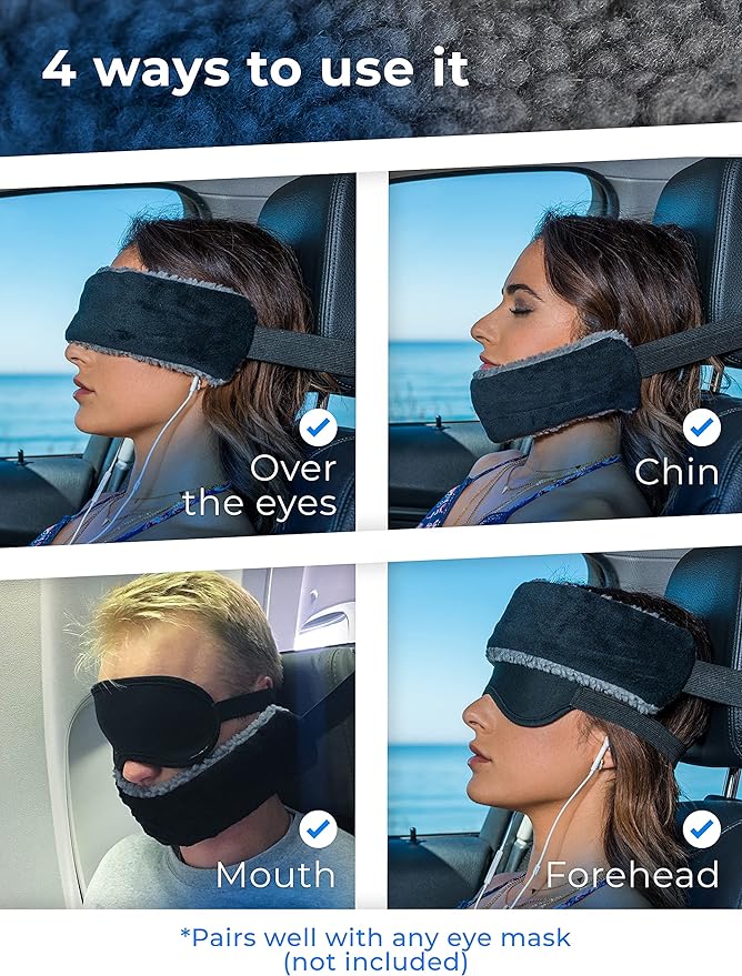 The Travel Pillow Alternative That Stops Head Bobbing – Airplane Straps and Car Support Band Great on Upright Super Comfy & Neck Small Compact