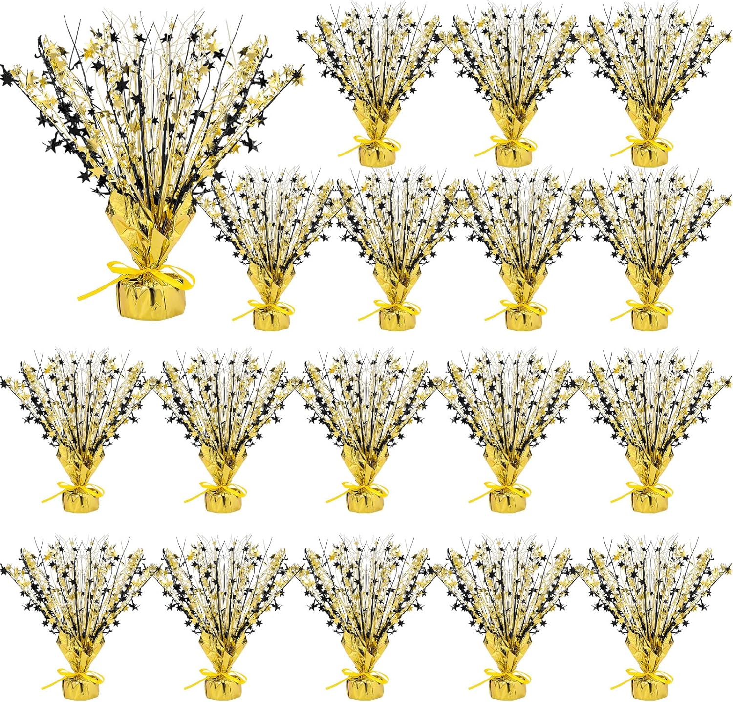 Crowye 18 Pieces Metallic Foil Spray Centerpiece Party Star Table Decoration Burst Metallic Table Centerpieces for Birthday Party Season Holiday (Black Gold)