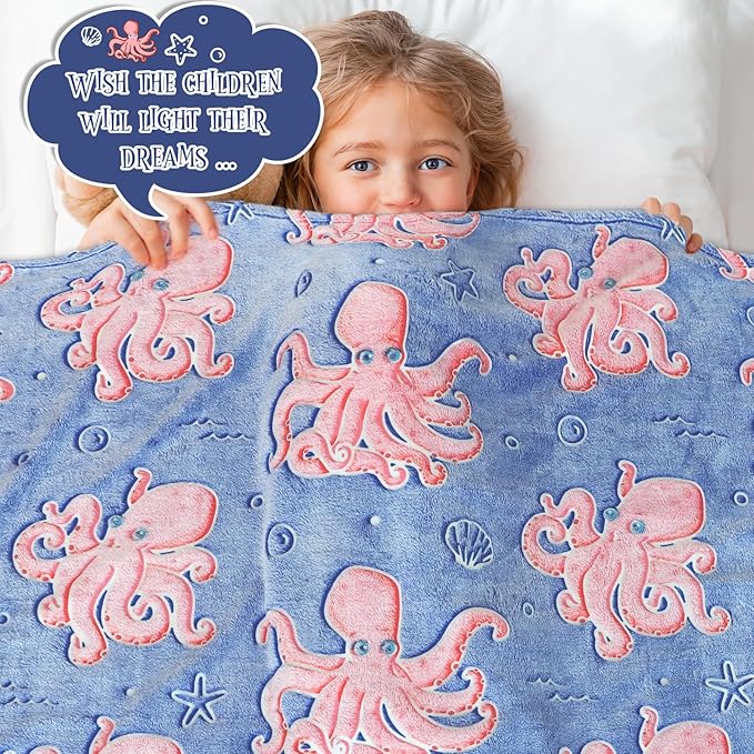 BORORO Glow in The Dark Blanket Octopus Gifts Toys for Kids Soft Cute Blanket Ocean Themed Gifts Blankets for Girls Boys