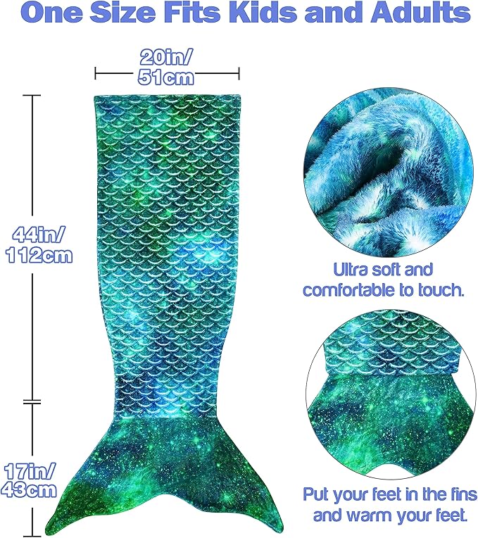 Catalonia Kids Mermaid Tail Blanket, Cozy Mermaid Sleeping Bag for 3-14 yrs Girls, Fish Scale Pattern, Birthday Gift for Daughter