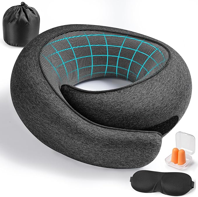 SFXULIX Travel Pillow,Travel Neck Pillow, Memory Foam Neck Pillow Airplane, 360°Travel Pillows for Airplanes, Airplane Pillow, Soft Airplane Neck Pillow Stowable U-Shaped Pillow (Dark Gray)