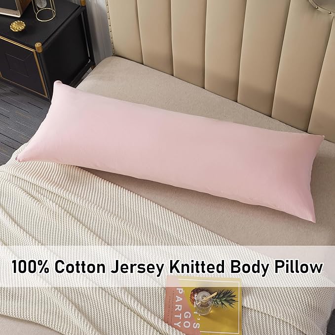 WhatsBedding Memory Foam Body Pillow with 100% Cotton Jersey Knitted Cover, Luxury Soft Large Long Pillow for Adults, Firm Full Body Pillow with Removable Zippered Pillow Case - Pink