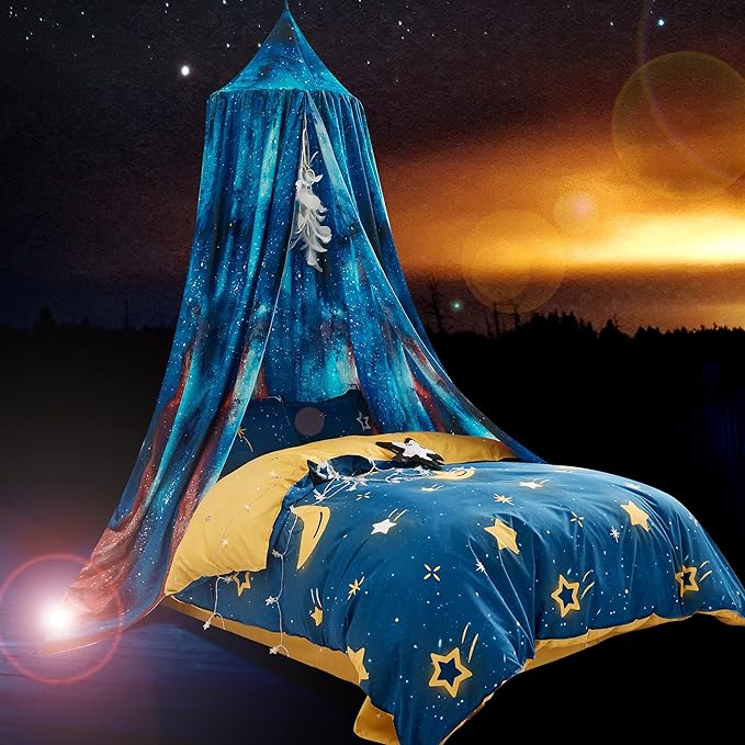 Mengersi Blue Bed Canopy for Boys, Canopy for Bed Indoor Outdoor Castle Hanging House Decoration Reading Nook (Blue)