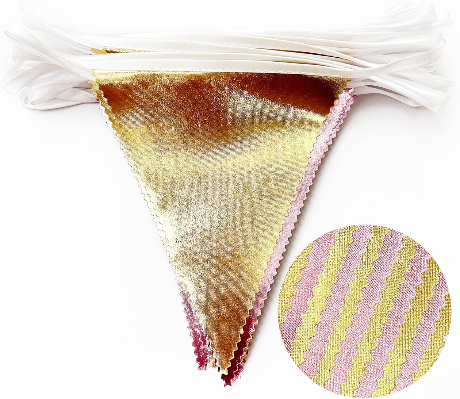 Pink Gold Party Decoration Metallic Fabric Light Pink Gold Triangle Pennant Banner Flag Bunting Garland for Women Girl Birthday Retirement Graduations Bridal Shower Wedding Baby Shower Party Supplies