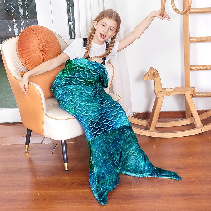 Catalonia Kids Mermaid Tail Blanket, Cozy Mermaid Sleeping Bag for 3-14 yrs Girls, Fish Scale Pattern, Birthday Gift for Daughter