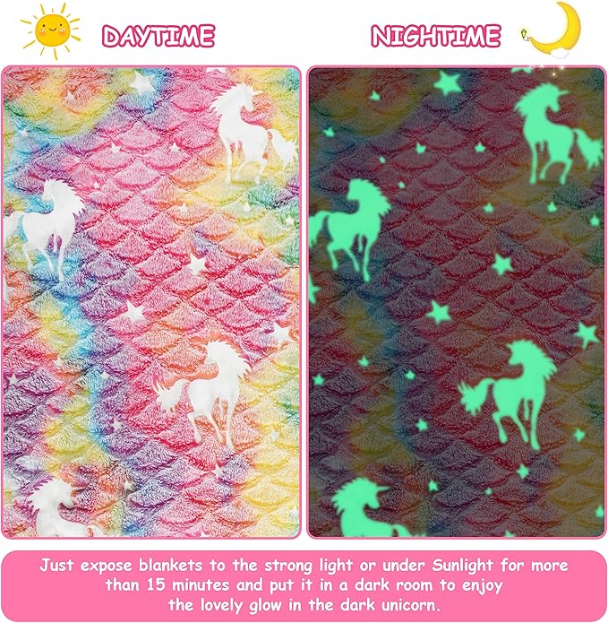 Catalonia Mermaid Tail Blanket for Toddlers Girls, Glow in The Dark Mermaid Sleeping Bag, Unicorn Pattern, Mermaid Gifts for Girls 4-6