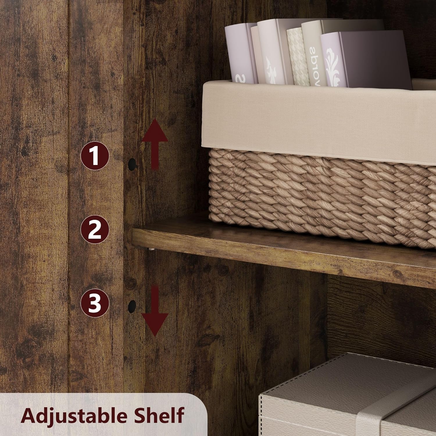 GarveeHome 54in Tall Bathroom Cabinet, Farmhouse Storage Cabinet with Glass Doors and Adjustable Shelves, Freestanding Kitchen Pantry Cabinets, Cupboard for Living Room, Dining Room, Rustic Brown