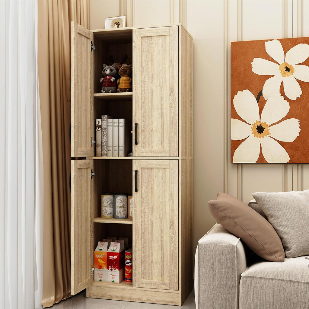 Storage Cabinet, Kitchen Cabinet with Doors & Shelf, Tall Storage Cabinet for Bathroom, Living Room, Entryway,Natural