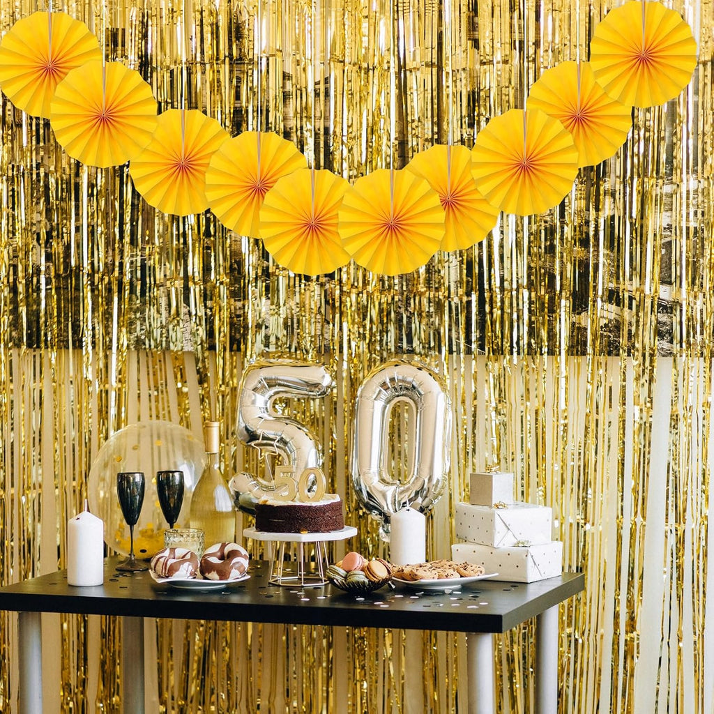 Yellow Birthday Decorations,DIY Yellow Paper Fans Hanging Decoration ,Party Supplies Party Fans 8in, Wedding Graduation Events Accessories 30 Color DIY Set （Yellow）