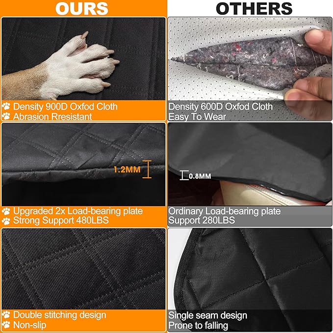 2024 Upgraded Dog Car Seat Cover,Back Seat Extender with Hard Bottom(Holds 480lb),Prevent Dog Falls,Wear-Resistant and Waterproof,Can accommodate 4 Dogs at The Same time.