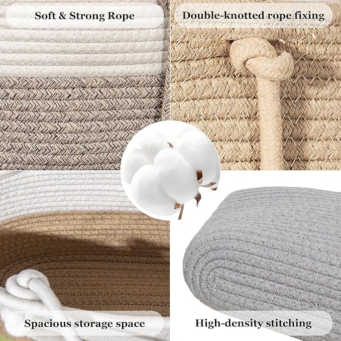 3 Tier Wall Mounted Woven Hanging Basket, Over the Door Hanging Basket with Hooks, Decorative Storage Hanging Closet Removable, Large Wall Basket for Living Room, Bedroom, Kitchen (Gray)