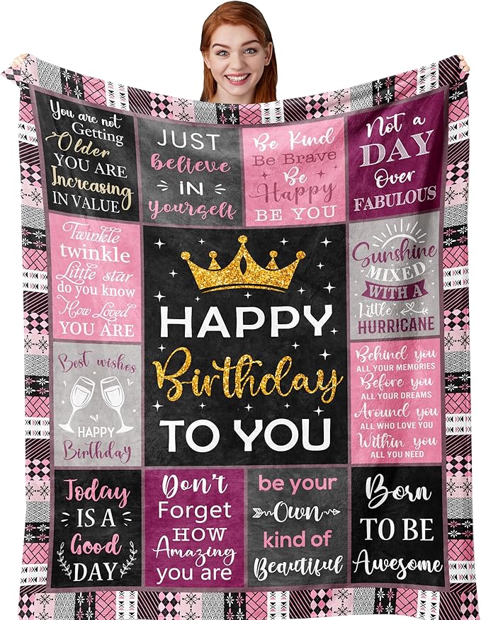 Birthday Gifts for Girls/Her, Happy Birthday Decorations Blanket 40"X50", Birthday Gifts for Teen Girls, Birthday Gifts for Daughter/Granddaughter/Friend/Sisters, Girls Birthday Gift Ideas