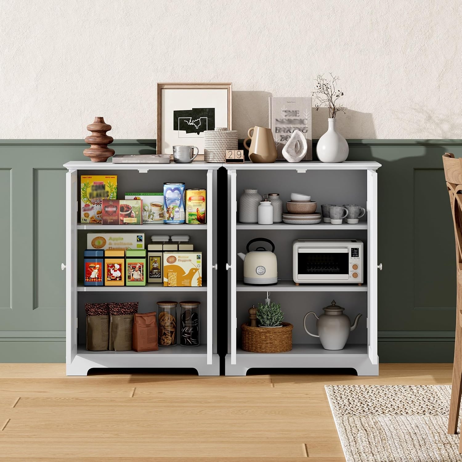 ChooChoo Bathroom Floor Cabinet, Modern Bathroom Storage Cabinet with 2 Doors and Adjustable Shelves, Freestanding Cupboard for Living Room, White