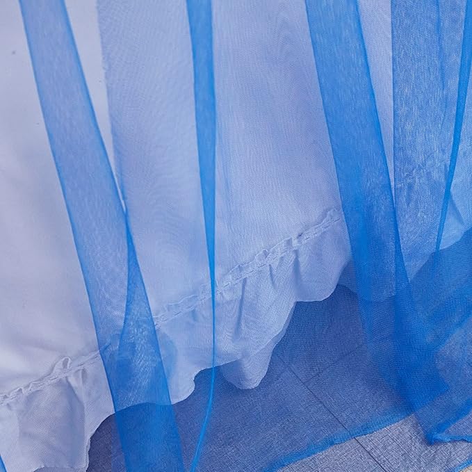 Mengersi Canopy Bed Curtains Bed Canopy with Lights for Girls, Bed Netting Unique Style 4 Door Mosquito Net for Adults Women Bedroom Decor (Blue+Lights, California King)