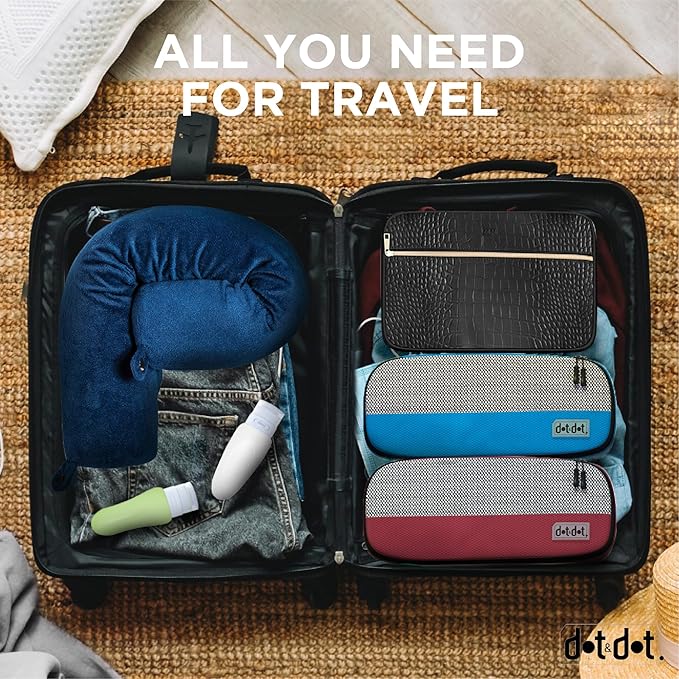 Dot&Dot Twist Memory Foam Travel Pillow for Airplanes - Travel Neck Pillow for Sleeping - Airplane Pillow for Neck Support, Chin, Lumbar and Leg - Adjustable, Bendable Neck Roll Pillow (Dark Blue)