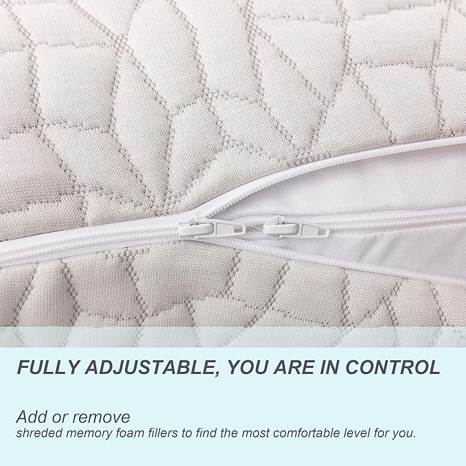 Cooling Shredded Memory Foam Body Pillow - Adjustable Fluffy Body Pillows for Adults - Large Long Bed Pillows for Sleeping with Washable Cover - 20x54 inch