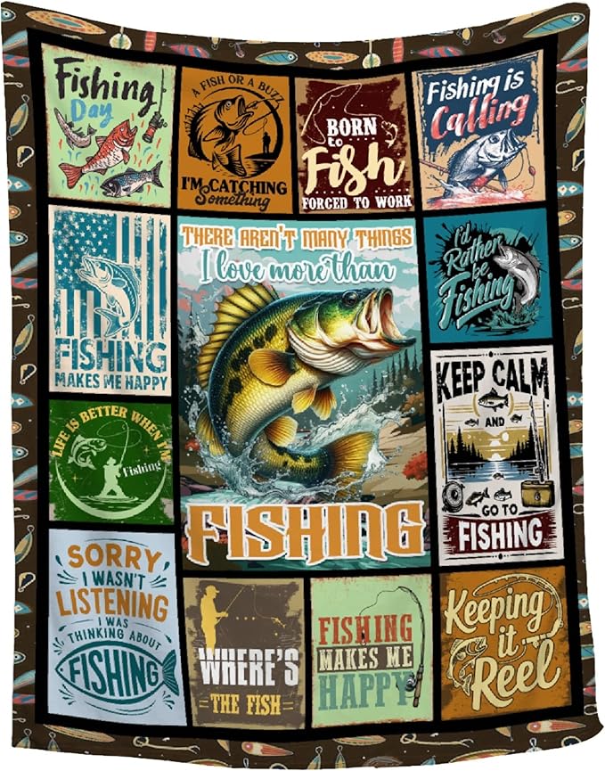 Fish Blanket,Fishing Gifts for Men,Fishing Lovers Blanket Gift,Fathers Day Fishing Gifts for Men,Gifts for Fisherman,Dad,Boys,Birthday Gifts for Men Who Love Fishing Throw Blankets,Kids Size-40"x50"