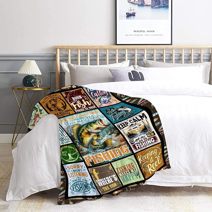 Fish Blanket,Fishing Gifts for Men,Fishing Lovers Blanket Gift,Fathers Day Fishing Gifts for Men,Gifts for Fisherman,Dad,Boys,Birthday Gifts for Men Who Love Fishing Throw Blankets,Teens Size-50"x60"