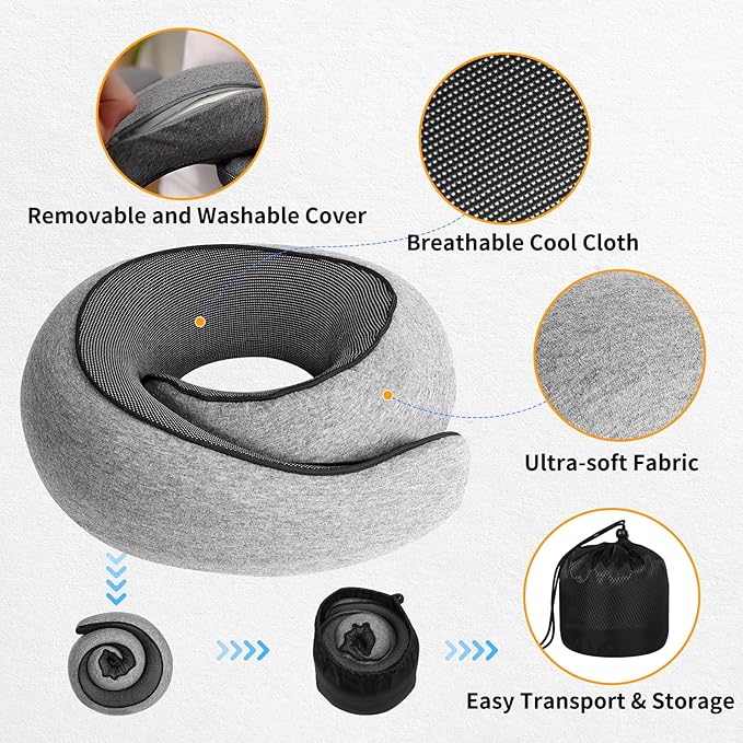 Travel Pillow Neck Pillow 2024, Memory Foam Neck Pillow Airplane, 360° Travel Neck Pillow Soft Neck Pillow for Traveling, Portable Travel Pillows for Airplanes Offices and Cars