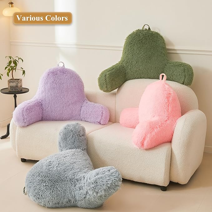 XeGe Fluffy Back Support Pillow Cover for Bed (No Filler), Faux Fur Backrest Pillow Case for Sitting in Bed, Furry Reading Pillow Cover for Adults Kids, Fuzzy Sit Up Pillow for Floor Chair, Hot Pink