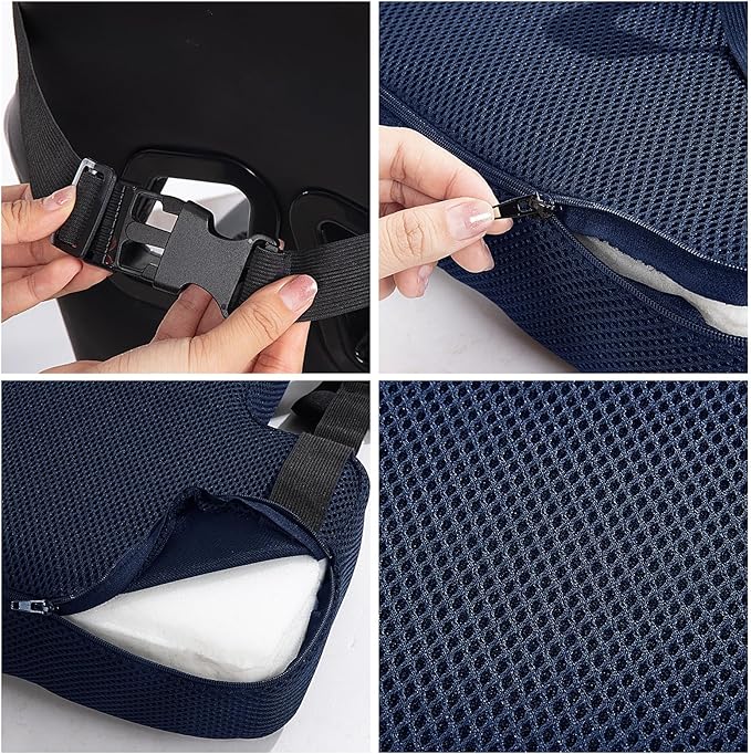 HOMBYS Lumbar Support Pillow for Office Chair-Seat Cushion for Back Support, Improved Sitting Posture and Upper/Lower Back Pain Relief for Desk Chairs, Car Seats and Airplanes (Navy Blue, 17"x13"x3")