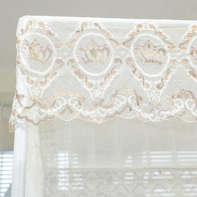 Bed Canopy, Princess Bed Curtain Net for Girls & Adults，Three-Doors Rectangle Lace Dome Netting (Yellow, King)